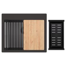 HD Infinity Antracit 58 egymedencés gránit mosogatótálca szett, vágódeszkával, acél csepegtetőráccsal és matt fekete kosárral, matt antracit színben, matt fekete leeresztő szifonnal