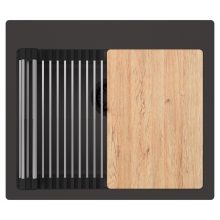 HD Infinity Antracit 58 egymedencés gránit mosogatótálca szett, vágódeszkával, acél csepegtetőráccsal, matt antracit színben, matt fekete leeresztő szifonnal