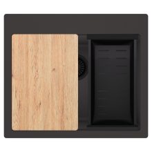 HD Infinity Antracit 58 egymedencés gránit mosogatótálca szett, vágódeszkával, matt fekete csepegtetőkosárral, matt antracit színben, matt fekete leeresztő szifonnal