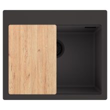HD Infinity Antracit 58 egymedencés gránit mosogatótálca, vágódeszkával, matt antracit színben, matt fekete leeresztő szifonnal