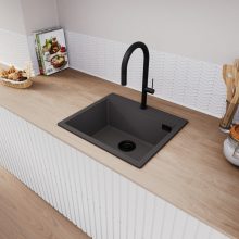 HD Infinity Antracit 58 egymedencés gránit mosogatótálca, vágódeszkával, matt antracit színben, matt fekete leeresztő szifonnal