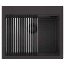 HD Infinity Antracit 58 egymedencés gránit mosogatótálca szett, acél csepegtetőráccsal, matt antracit színben, matt fekete leeresztő szifonnal