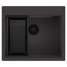 HD Infinity Antracit 58 egymedencés gránit mosogatótálca szett, matt fekete csepegtetőkosárral, matt antracit színben, matt fekete leeresztő szifonnal