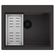 HD Infinity Antracit 58 egymedencés gránit mosogatótálca szett, acél csepegtetőkosárral, matt antracit színben, matt fekete leeresztő szifonnal