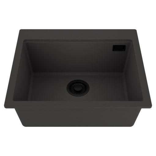 HD Infinity Antracit 58 egymedencés gránit mosogatótálca, matt antracit színben, matt fekete leeresztő szifonnal