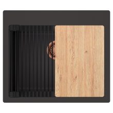 HD Infinity Antracit 58 egymedencés gránit mosogatótálca szett, vágódeszkával, matt fekete csepegtetőráccsal, matt antracit színben, szálcsiszolt réz leeresztő szifonnal