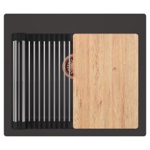 HD Infinity Antracit 58 egymedencés gránit mosogatótálca szett, vágódeszkával, acél csepegtetőráccsal, matt antracit színben, szálcsiszolt réz leeresztő szifonnal