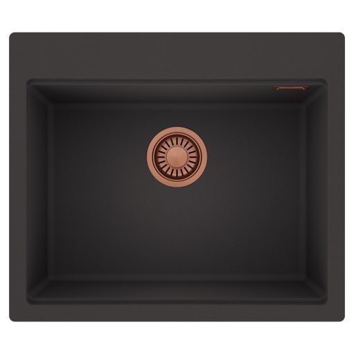 HD Infinity Antracit 58 egymedencés gránit mosogatótálca, matt antracit színben, szálcsiszolt réz leeresztő szifonnal