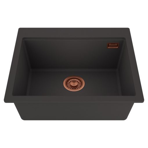 HD Infinity Antracit 58 egymedencés gránit mosogatótálca, matt antracit színben, szálcsiszolt réz leeresztő szifonnal