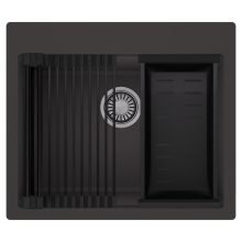 HD Infinity Antracit 58 egymedencés gránit mosogatótálca szett, matt fekete csepegtetőráccsal és kosárral, matt antracit színben