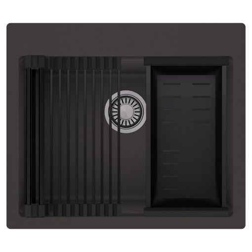 HD Infinity Antracit 58 egymedencés gránit mosogatótálca szett, matt fekete csepegtetőráccsal és kosárral, matt antracit színben