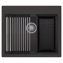 HD Infinity Antracit 58 egymedencés gránit mosogatótálca szett, acél csepegtetőráccsal és matt fekete kosárral, matt antracit színben