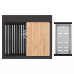   HD Infinity Antracit 58 egymedencés gránit mosogatótálca szett, vágódeszkával, acél csepegtetőráccsal és kosárral, matt antracit színben