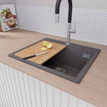 HD Infinity Antracit 58 egymedencés gránit mosogatótálca szett, vágódeszkával, acél csepegtetőkosárral, matt antracit színben