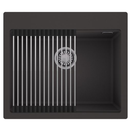 HD Infinity Antracit 58 egymedencés gránit mosogatótálca szett, acél csepegtetőráccsal, matt antracit színben