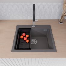 HD Infinity Antracit 58 egymedencés gránit mosogatótálca szett, matt fekete csepegtetőkosárral, matt antracit színben