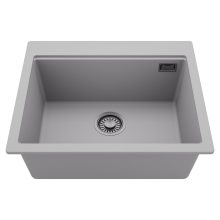 HD Infinity Grey 58 egymedencés gránit mosogatótálca, alpesi szürke színben, szálcsiszolt króm leeresztő szifonnal