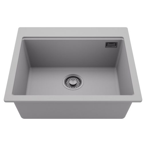 HD Infinity Grey 58 egymedencés gránit mosogatótálca, alpesi szürke színben, szálcsiszolt króm leeresztő szifonnal