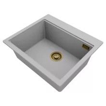 HD Infinity Grey 58 egymedencés gránit mosogatótálca, vágódeszkával, alpesi szürke színben, szálcsiszolt arany leeresztő szifonnal