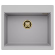 HD Infinity Grey 58 egymedencés gránit mosogatótálca, alpesi szürke színben, szálcsiszolt arany leeresztő szifonnal