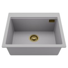 HD Infinity Grey 58 egymedencés gránit mosogatótálca, alpesi szürke színben, szálcsiszolt arany leeresztő szifonnal