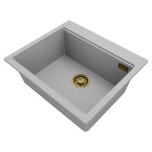 HD Infinity Grey 58 egymedencés gránit mosogatótálca, alpesi szürke színben, szálcsiszolt arany leeresztő szifonnal