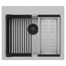 HD Infinity Grey 58 egymedencés gránit mosogatótálca szett, matt fekete csepegtetőráccsal és krómozott kosárral, alpesi szürke színben, matt fekete leeresztő szifonnal