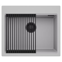 HD Infinity Grey 58 egymedencés gránit mosogatótálca szett, matt fekete csepegtetőráccsal, alpesi szürke színben, matt fekete leeresztő szifonnal