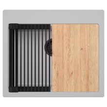 HD Infinity Grey 58 egymedencés gránit mosogatótálca szett, vágódeszkával, matt fekete csepegtetőráccsal, alpesi szürke színben, matt fekete leeresztő szifonnal