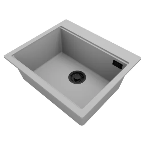 HD Infinity Grey 58 egymedencés gránit mosogatótálca, vágódeszkával, alpesi szürke színben, matt fekete leeresztő szifonnal