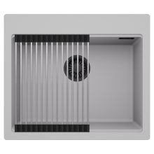 HD Infinity Grey 58 egymedencés gránit mosogatótálca szett, acél csepegtetőráccsal, alpesi szürke színben, matt fekete leeresztő szifonnal