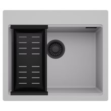 HD Infinity Grey 58 egymedencés gránit mosogatótálca szett, matt fekete csepegtetőkosárral, alpesi szürke színben, matt fekete leeresztő szifonnal