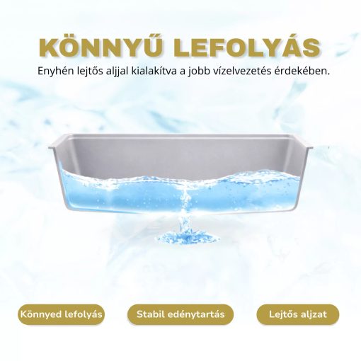 HD Infinity Grey 58 egymedencés gránit mosogatótálca szett, matt fekete csepegtetőkosárral, alpesi szürke színben, matt fekete leeresztő szifonnal