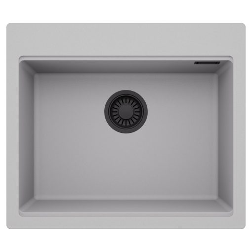 HD Infinity Grey 58 egymedencés gránit mosogatótálca, alpesi szürke színben, matt fekete leeresztő szifonnal