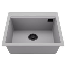 HD Infinity Grey 58 egymedencés gránit mosogatótálca, alpesi szürke színben, matt fekete leeresztő szifonnal