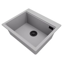 HD Infinity Grey 58 egymedencés gránit mosogatótálca, alpesi szürke színben, matt fekete leeresztő szifonnal