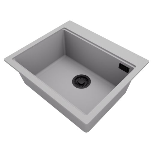 HD Infinity Grey 58 egymedencés gránit mosogatótálca, alpesi szürke színben, matt fekete leeresztő szifonnal