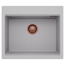 HD Infinity Grey 58 egymedencés gránit mosogatótálca, alpesi szürke színben, szálcsiszolt réz leeresztő szifonnal