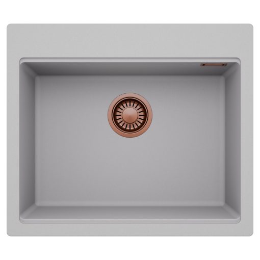 HD Infinity Grey 58 egymedencés gránit mosogatótálca, alpesi szürke színben, szálcsiszolt réz leeresztő szifonnal
