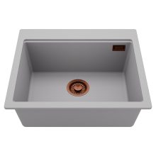 HD Infinity Grey 58 egymedencés gránit mosogatótálca, alpesi szürke színben, szálcsiszolt réz leeresztő szifonnal