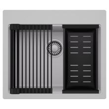 HD Infinity Grey 58 egymedencés gránit mosogatótálca szett, matt fekete csepegtetőráccsal és kosárral, alpesi szürke színben