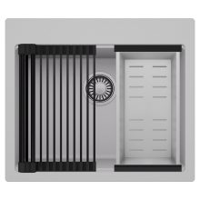 HD Infinity Grey 58 egymedencés gránit mosogatótálca szett, matt fekete csepegtetőráccsal és krómozott kosárral, alpesi szürke színben