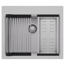 HD Infinity Grey 58 egymedencés gránit mosogatótálca szett, acél csepegtetőráccsal és kosárral, alpesi szürke színben