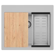 HD Infinity Grey 58 egymedencés gránit mosogatótálca szett, vágódeszkával, acél csepegtetőkosárral, alpesi szürke színben