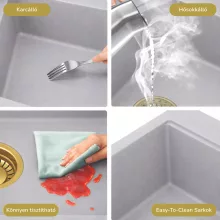 HD Infinity Grey 58 egymedencés gránit mosogatótálca szett, vágódeszkával, acél csepegtetőkosárral, alpesi szürke színben