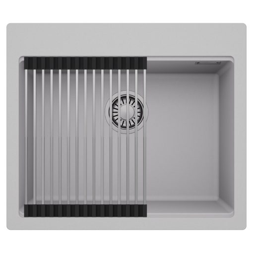 HD Infinity Grey 58 egymedencés gránit mosogatótálca szett, acél csepegtetőráccsal, alpesi szürke színben