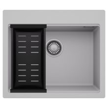 HD Infinity Grey 58 egymedencés gránit mosogatótálca szett, matt fekete csepegtetőkosárral, alpesi szürke színben