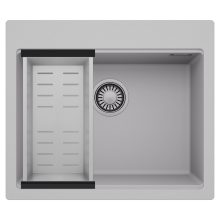 HD Infinity Grey 58 egymedencés gránit mosogatótálca szett, acél csepegtetőkosárral, alpesi szürke színben