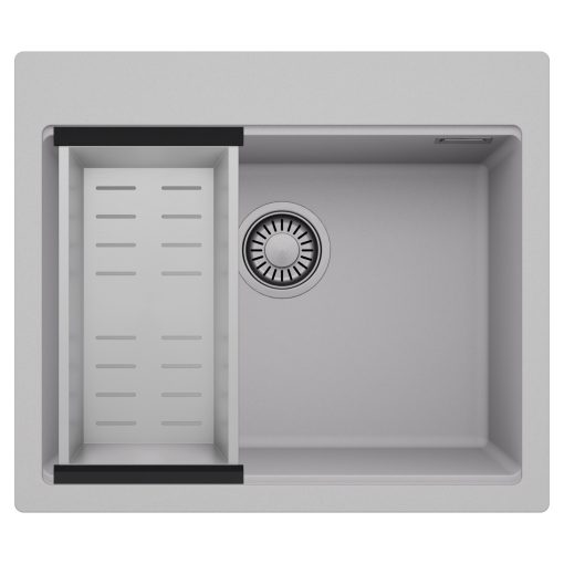 HD Infinity Grey 58 egymedencés gránit mosogatótálca szett, acél csepegtetőkosárral, alpesi szürke színben