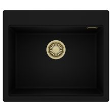 HD Infinity Black 58 egymedencés gránit mosogatótálca, matt fekete színben, szálcsiszolt arany leeresztő szifonnal